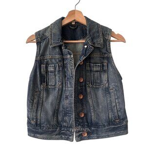 Express Denim Jean Vest Sleeveless Button-Down Blue Wash Size S